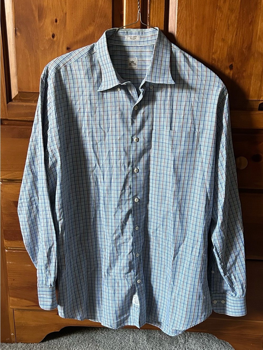 Peter Millar Blue and White Windowpane Dress Shirt